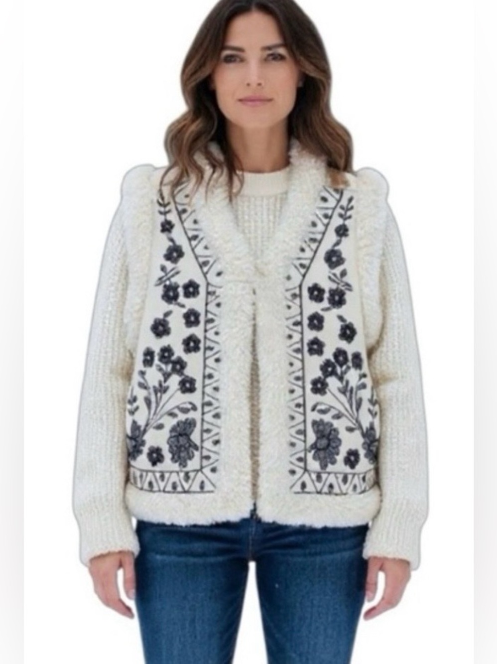 House of Harlow 1960 Embroidered Shearling Vest (One Size) NWT